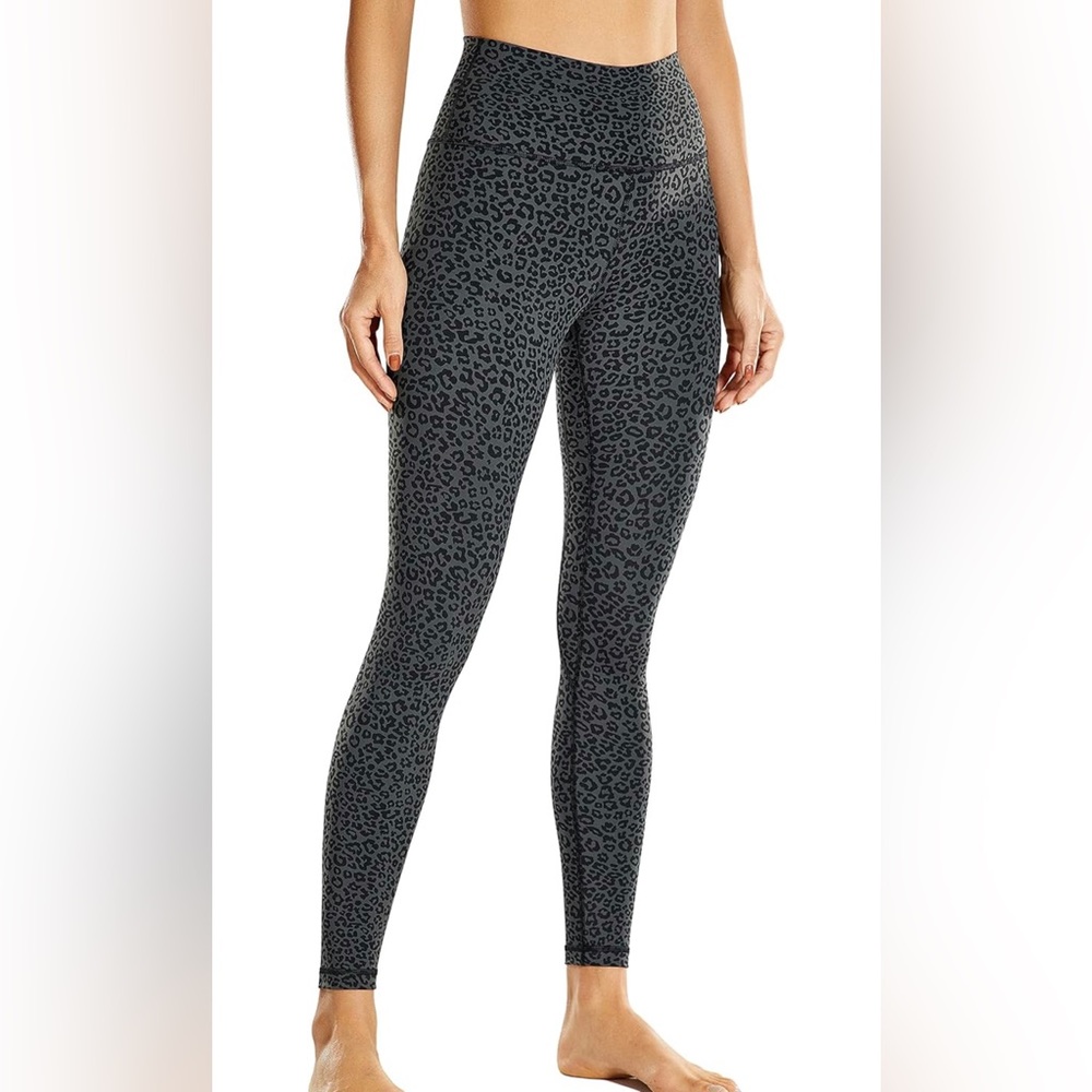CAROVIA Women's Black/Grey Cheetah Print High Waisted Yoga Leggings Size Small